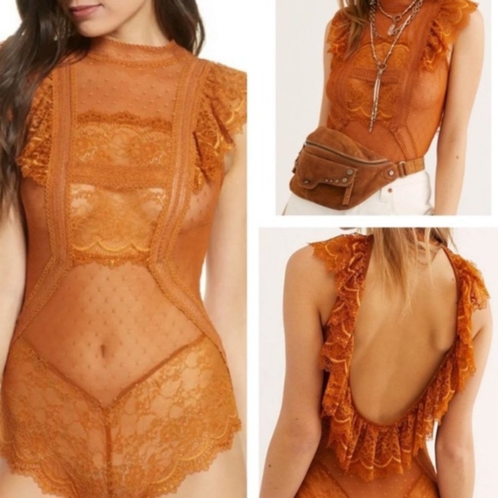 Intimately Free People Winnie Lace Copper Ginger Bodysuit